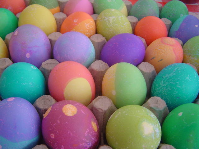 Colored Easter eggs delivered by the Easter Bunny